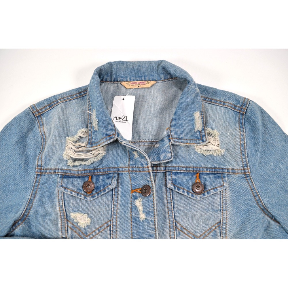 =====Highway Jeans Blue Distressed Denim Jean Crop Jacket‎ Women's Size M Nwt's - Picture 8 of 16